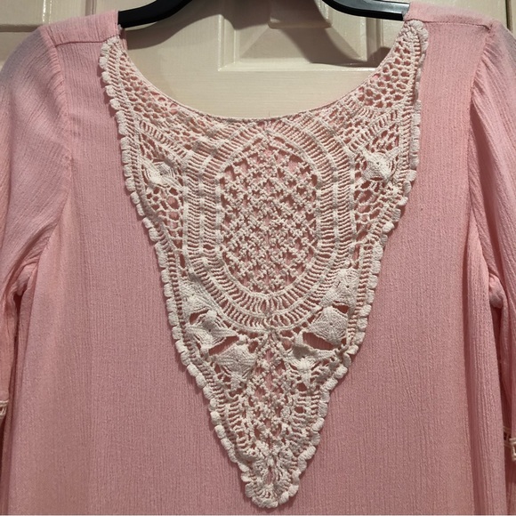 Altar’d State Lace Front Mini Dress Bell Sleeve Size M Pink - Picture 2 of 10